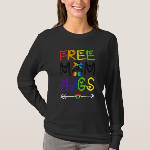 Free Mom Hugs Messy Bun Rainbow Heart Lgbt Pride M T_Shirt
