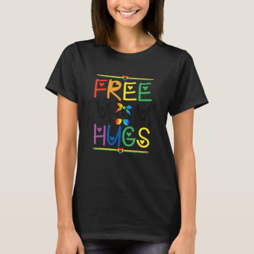 Free Mom Hugs Messy Bun Rainbow Lgbt Pride Month T_Shirt
