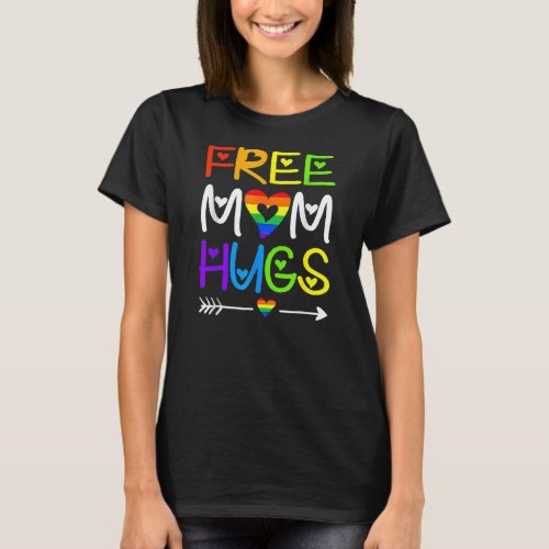 Free Mom Hugs Messy Bun Rainbow LGBT Pride  T_Shirt