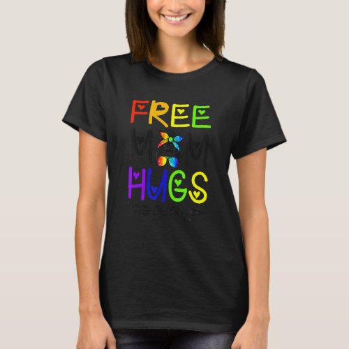 Free Mom Hugs Messy Bun Rainbow Lgbt Pride T_Shirt