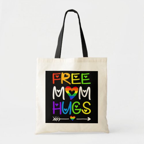 Free Mom Hugs Messy Bun Rainbow LGBT Pride  Tote Bag