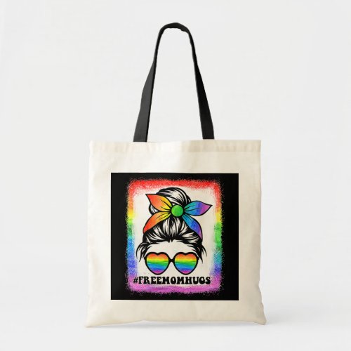 Free Mom Hugs Messy Bun Ribbon Pride Mom Gay LGBT Tote Bag