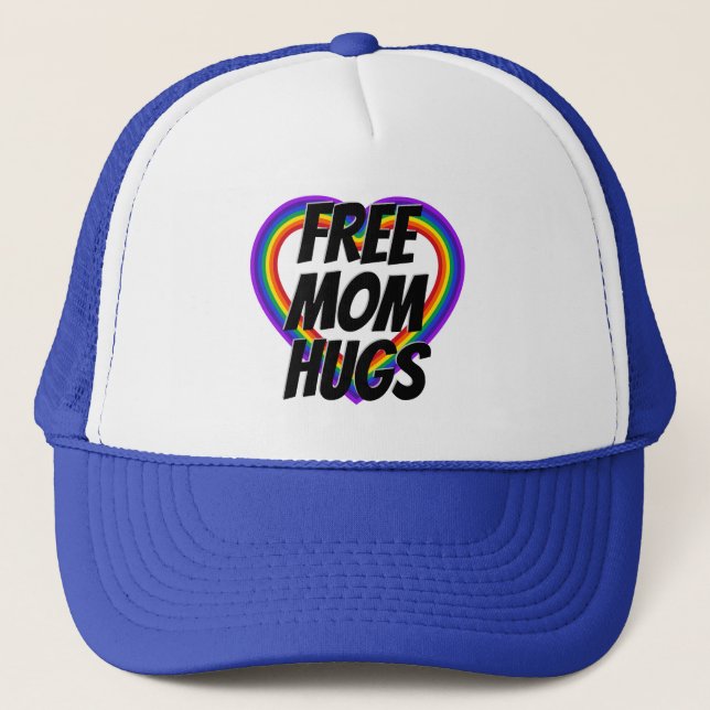 Free Mom Hugs Pride Rainbow Heart Trucker Hat (Front)