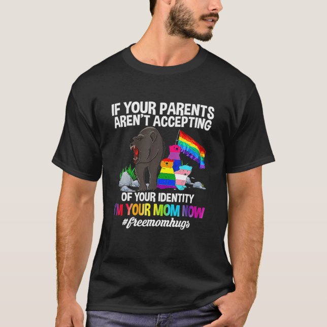 Free Mom Hugs Proud Mama Bear LGBT Gay Pride LGBTQ T-Shirt (Front)