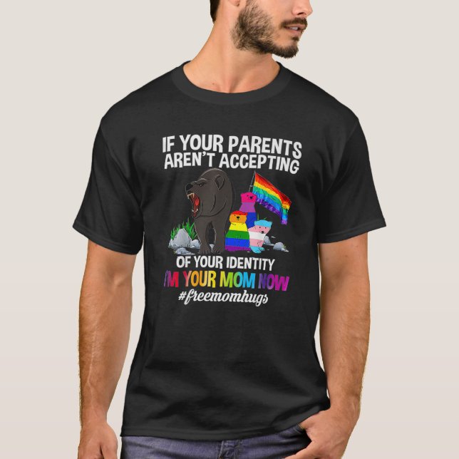 Free Mom Hugs Proud Mama Bear LGBT Pride Month LGB T-Shirt (Front)