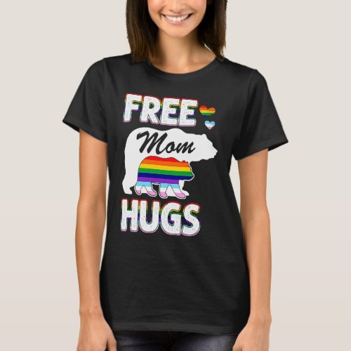 Free Mom Hugs Rainbow Gray Pride LGBT T_Shirt