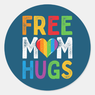 Free Mom Hugs Rainbow Heart LGBT Ally Pride Month Classic Round Sticker