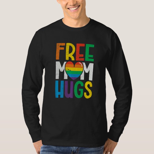 Free Mom Hugs Rainbow Heart Lgbt Ally Pride Month  T-Shirt (Front)
