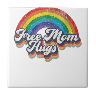 Free Mom Hugs Rainbow Heart LGBT Flag LGBT Pride M Ceramic Tile