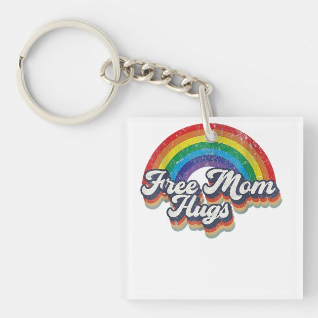 Free Mom Hugs Rainbow Heart LGBT Flag LGBT Pride M Keychain (Front)
