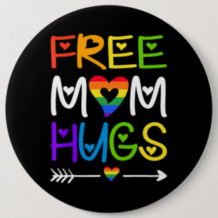 Free Mom Hugs Rainbow Heart LGBT Pride Button