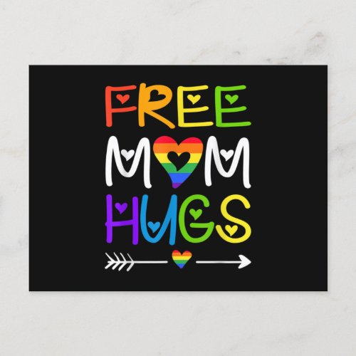 Free Mom Hugs Rainbow Heart LGBT Pride Month Announcement Postcard