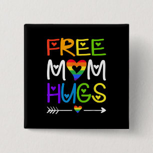 Free Mom Hugs Rainbow Heart LGBT Pride Month Button