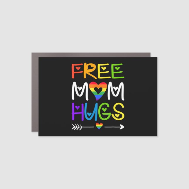 Free Mom Hugs Rainbow Heart LGBT Pride Month Car Magnet (Front)