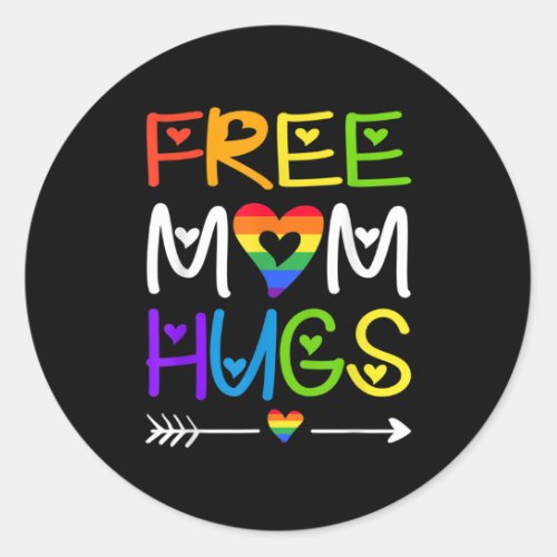 Free Mom Hugs Rainbow Heart LGBT Pride Month Classic Round Sticker