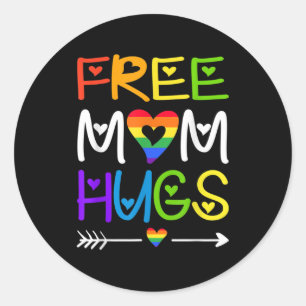 Free Mom Hugs Rainbow Heart LGBT Pride Month Classic Round Sticker