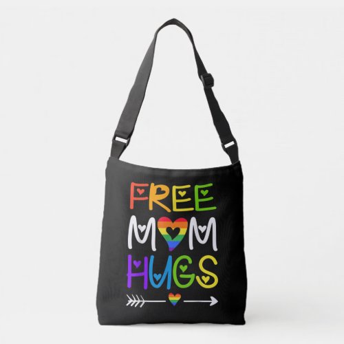 Free Mom Hugs Rainbow Heart LGBT Pride Month Crossbody Bag