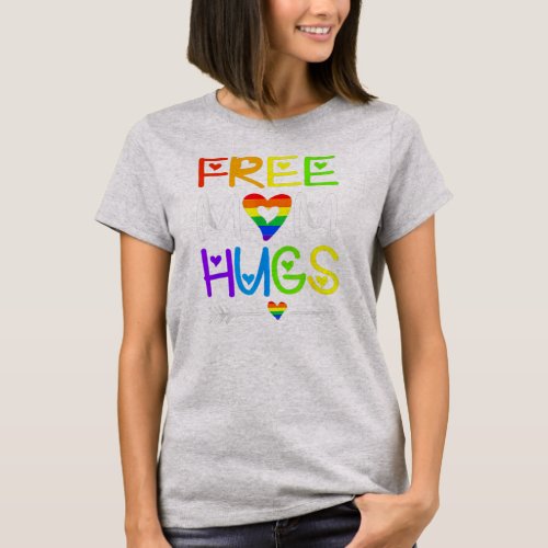Free Mom Hugs Rainbow Heart LGBT Pride Month  T_Shirt