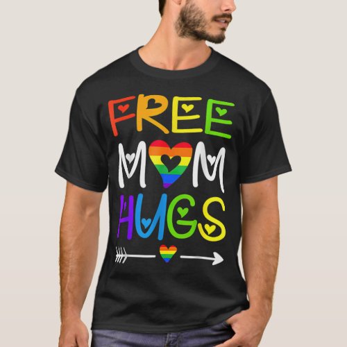 Free Mom Hugs Rainbow Heart LGBT  T_Shirt