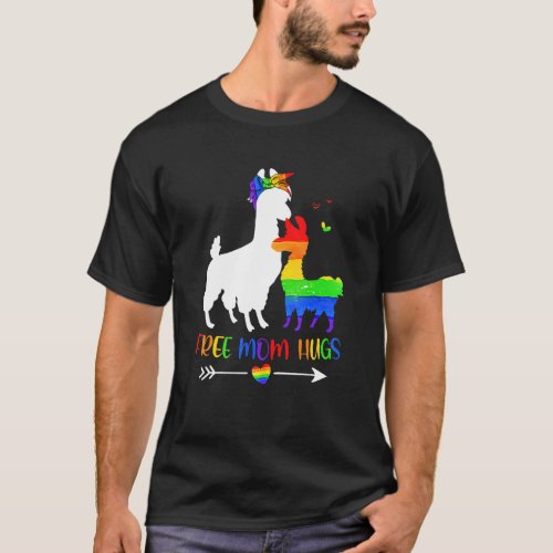 Free Mom Hugs Rainbow Heart Mama Llama Lgbt Pride  T_Shirt