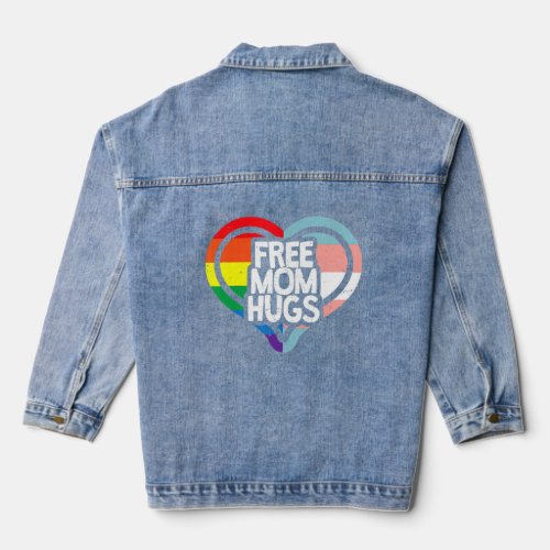 Free Mom Hugs Rainbow Pride  Denim Jacket