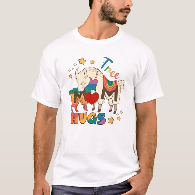 Free Mom Hugs – Rainbow Sheep LGBTQ Pride Hug T-Shirt (Front)