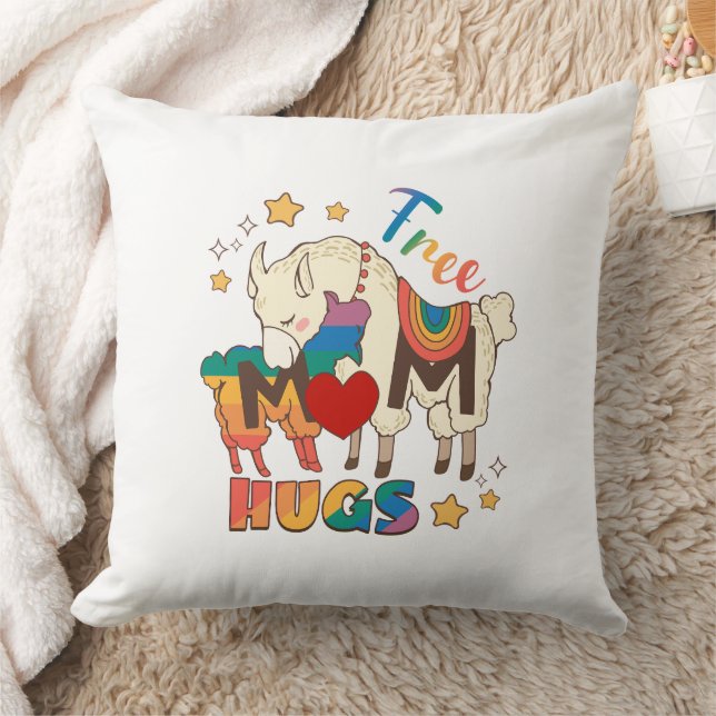 Free Mom Hugs – Rainbow Sheep LGBTQ Pride Hug Throw Pillow (Blanket)