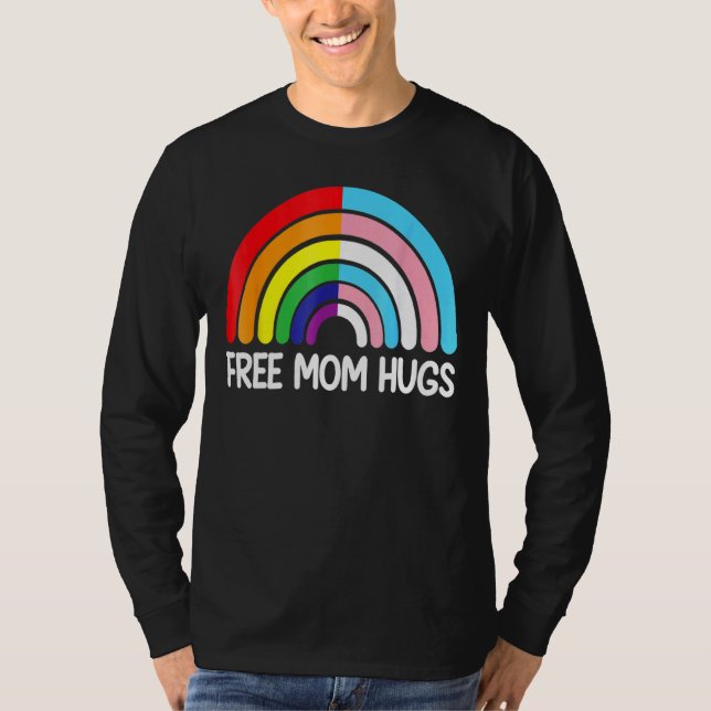 Free Mom Hugs Rainbow Transgender Flag Lgbtq Gay P T-Shirt (Front)