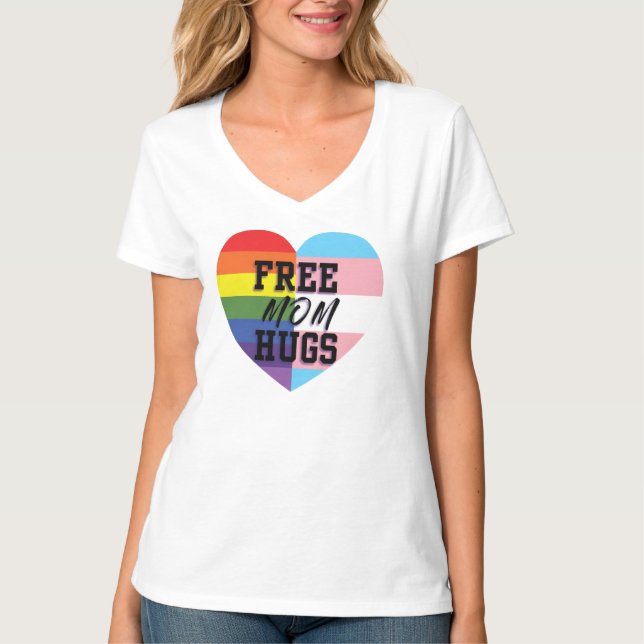 Free Mom Hugs Relaxed V Neck T-Shirt (Front)
