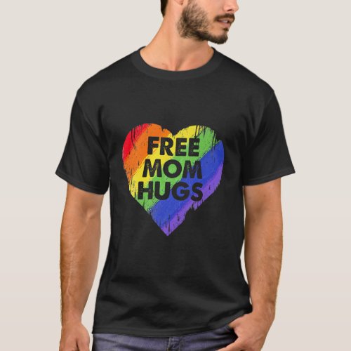 Free Mom Hugs Shirt LGBT Pride Rainbow Heart Gay L