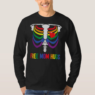 Free Mom Hugs Skeleton Rainbow Lgbt Mom Lesbian Ga T-Shirt