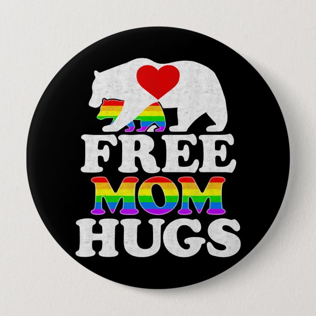 Free Mom Hugs t  Women Lgbt Pride Mama Bear Button (Front)