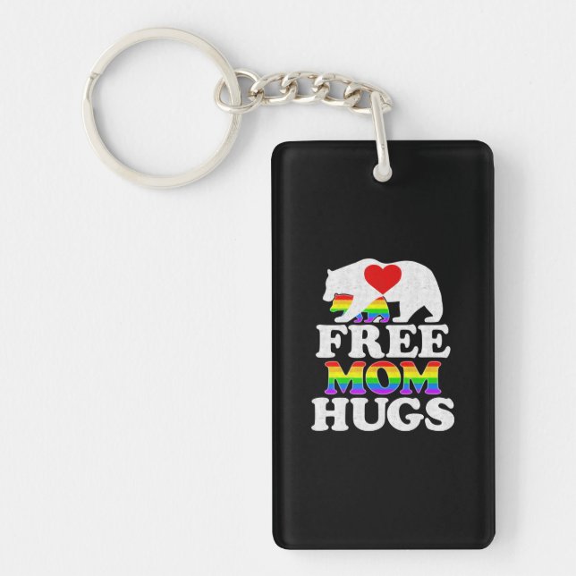 Free Mom Hugs t  Women Lgbt Pride Mama Bear Keychain (Front)