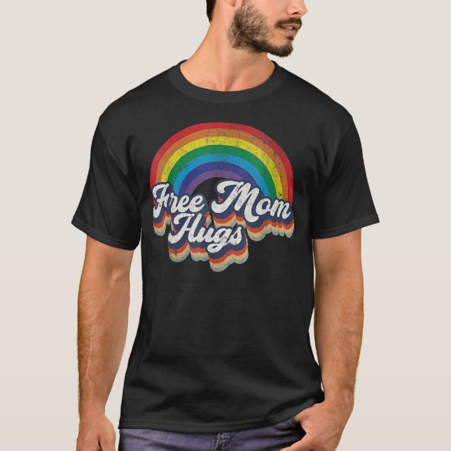 Free Mom Hugs Tshirt Rainbow Heart LGBT Pride Mont (Front)