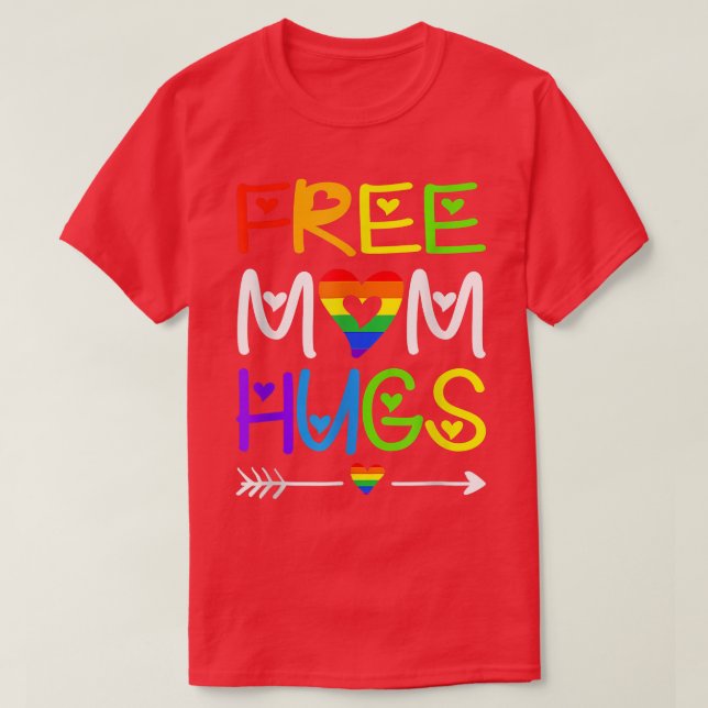 Free Mom Hugs Tshirt Rainbow Heart LGBT Pride Mont (Design Front)