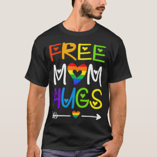 Free Mom Hugs Tshirt Rainbow Heart LGBT Pride Mont
