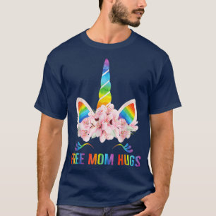 Free Mom Hugs Unicorn Face Gay LGBT Pride Month T-Shirt