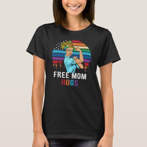 Free Mom Hugs vintage strong mama LGBTQ pride T_Shirt
