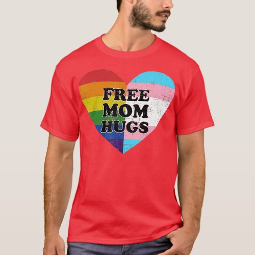 Free mom hugs with rainbow and transgender flag he T_Shirt