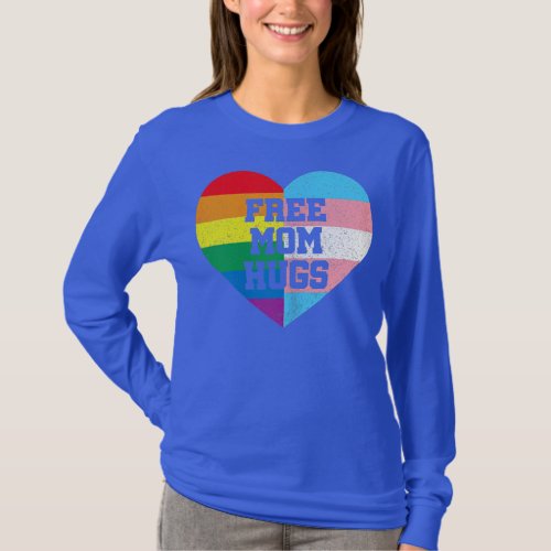 Free Mom Hugs With Rainbow And Transgender Flag T_Shirt