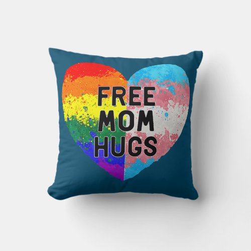 Free Mom Hugs With Rainbow And Transgender Flag Throw Pillow