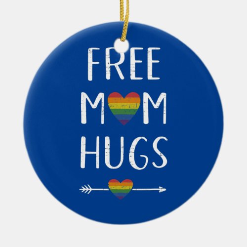 Free mom hugs with rainbow flag heart for pride ceramic ornament