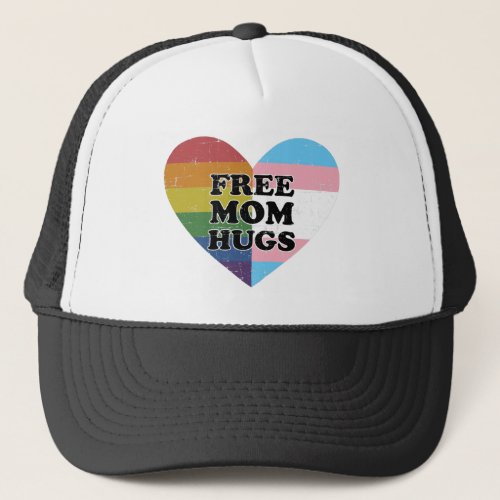 Free mom hugs with rainbow transgender flag heart trucker hat