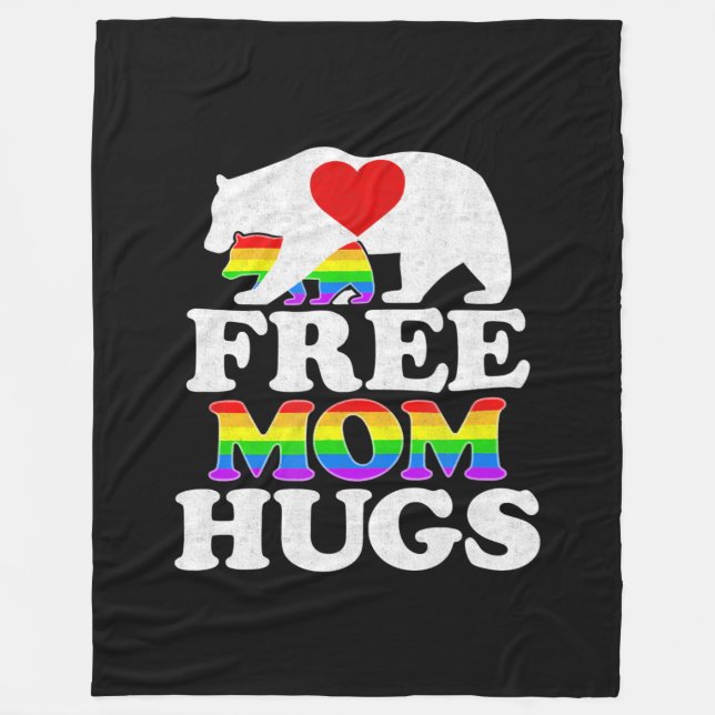 Free Mom Hugs Women LGBT Pride Mama Bear Fleece Blanket (Front)