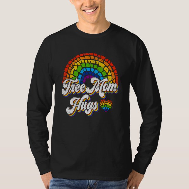 Free Mom Mother Hugs LGBT Flag Pride Month LGBTQ R T-Shirt (Front)