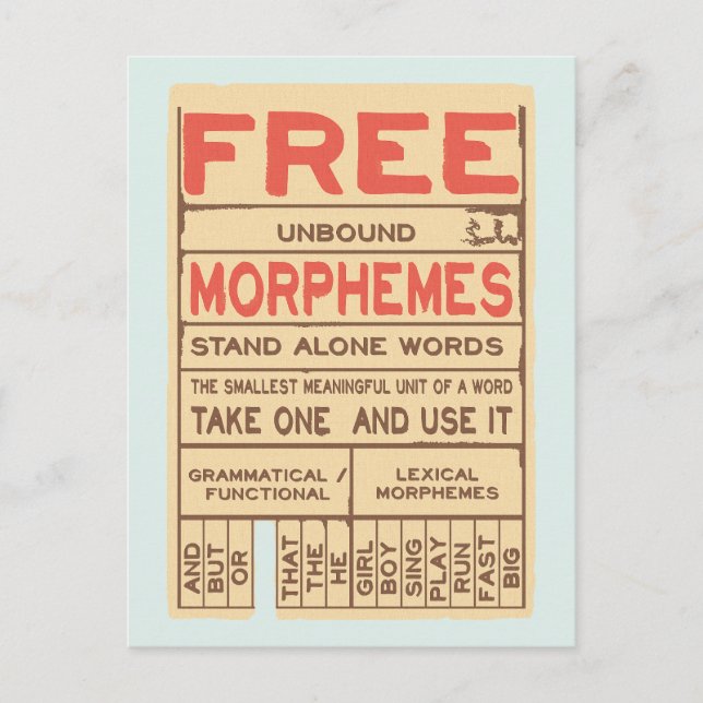 Free Morphemes Funny Grammar English Language Postcard (Front)