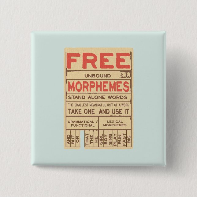 Free Morphemes Funny Grammar English Phonics Button (Front)