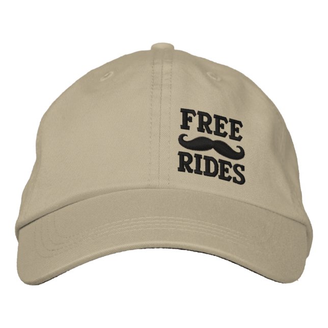 FREE MUSTACHE RIDES EMBROIDERED BASEBALL CAP (Front)