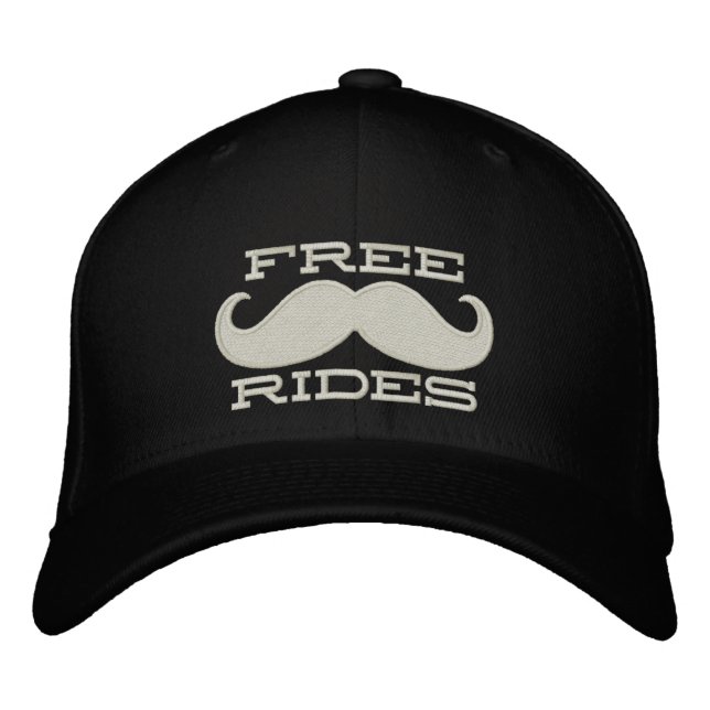 FREE MUSTACHE RIDES EMBROIDERED BASEBALL HAT (Front)