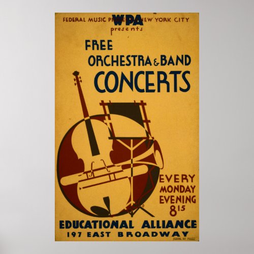 Free Orchestra Concerts 1938 WPA Vintage Poster